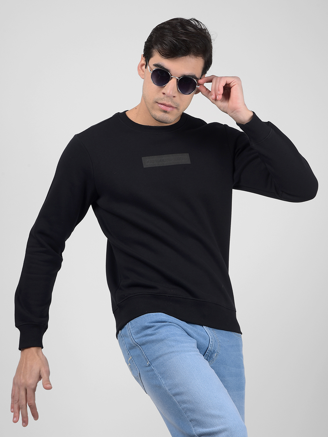 Numero Uno Men Logo Print Black Sweat Shirt